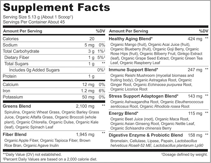 NATURELO Raw Greens Superfood Powder - Unsweetened - Boost Energy, Detox, Enhance Health - Organic Spirulina - Wheat Grass - Whole Food Nutrition from Fruits & Vegetables - 240 Grams