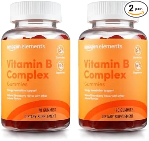 Amazon Elements - B-Complex, Supports Immune and Normal Energy Metabolism, 70 Gummies, 70-Day Supply, Vegan, Adult, Non-GMO (Previously Revly) (Pack of 2)