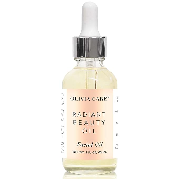 Olivia Care Facial Oil Infused with Argan, Safflower, Vitamin E & Geranium Essential Oil - All Natural - Hydrating, Anti-aging & Antioxidants - Remove Wrinkles & Clear Pores - 2 FL OZ