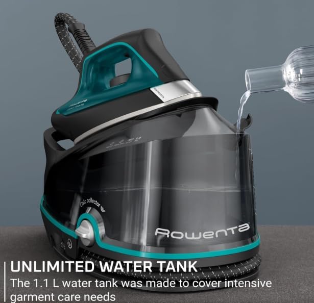 Rowenta Iron for Clothes, High Pressure Steamer Iron with Boiler System, 400 Steam Holes, Vertical Steaming, 37oz Tank, Stainless Steel Soleplate, Auto-Off 1800 watts, Black Green, DG7626