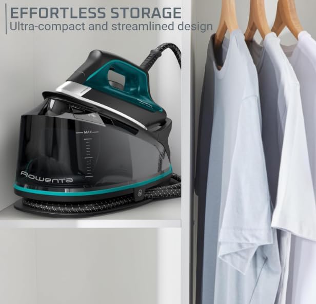 Rowenta Iron for Clothes, High Pressure Steamer Iron with Boiler System, 400 Steam Holes, Vertical Steaming, 37oz Tank, Stainless Steel Soleplate, Auto-Off 1800 watts, Black Green, DG7626