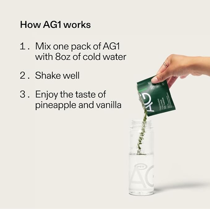 AG1 Greens Powder Supplement | Improve Gut Health | Multivitamin, Probiotic, Gluten Free, Vegan and Keto Friendly | 75 Vitamins Athletic Greens (Travel Packs, 30 Count) - No Shaker