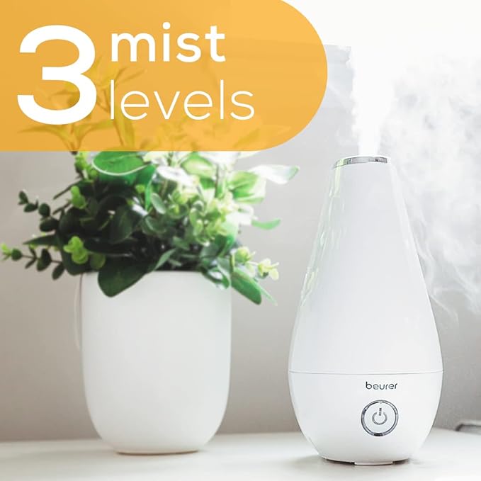 Beurer LB37 2in1 Essential Oil Diffuser & Air Humidifier|2L Tank, Night-Mode, Auto shut-off, for Bedrooms, Baby Kids Rooms|Choose from 10 Scents| Aromatherapy,Ultrasonic Air Vaporizer |Cool Mist,White