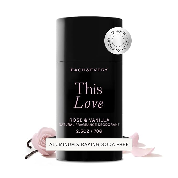 Each & Every Aluminum Free Deodorant for Women & Men, Rose & Vanilla - All Natural Deodorant for Sensitive Skin, EWG Verified - Clean, Baking Soda-Free, Plant-Based Fragrance - 2.5oz