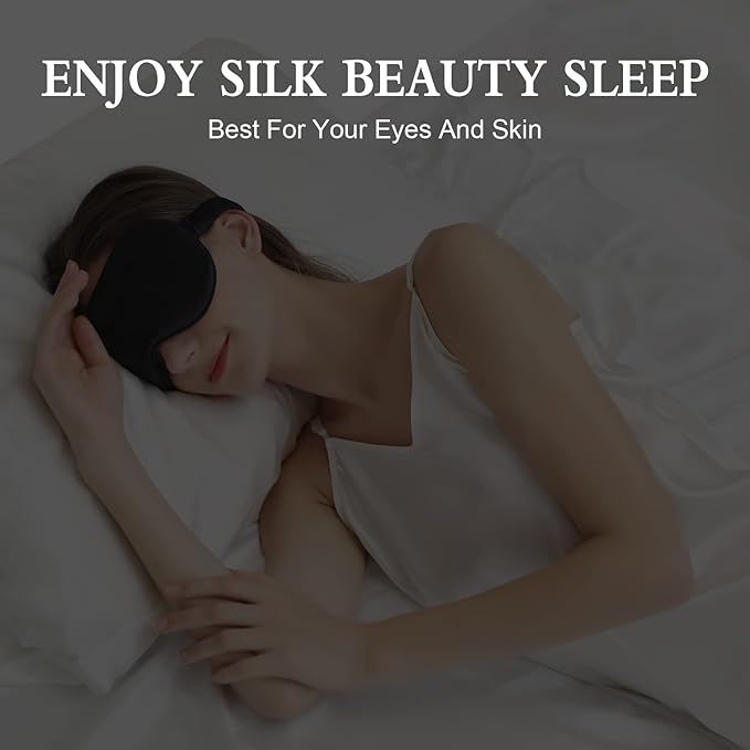 ZIMASILK Adjustable 22 Momme 100% Pure Mulberry Silk Sleep Mask, 3D Contoured Cup Eye Mask for Sleeping, Super Soft Breathable Blindfold, Perfect Blocks Light for Sleeping. (Navy Blue)