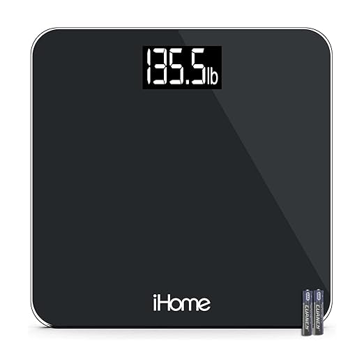 iHome Digital Step On Bathroom Scale - High Precision Body Weight Scale - Battery Powered with LCD Display - Great for Home Gym - 396 lb (Black)