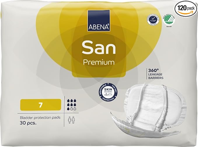 Abena San Premium Incontinence Pads, Moderate Absorbency, (Sizes 4 to 7), Size 7, 120 Count