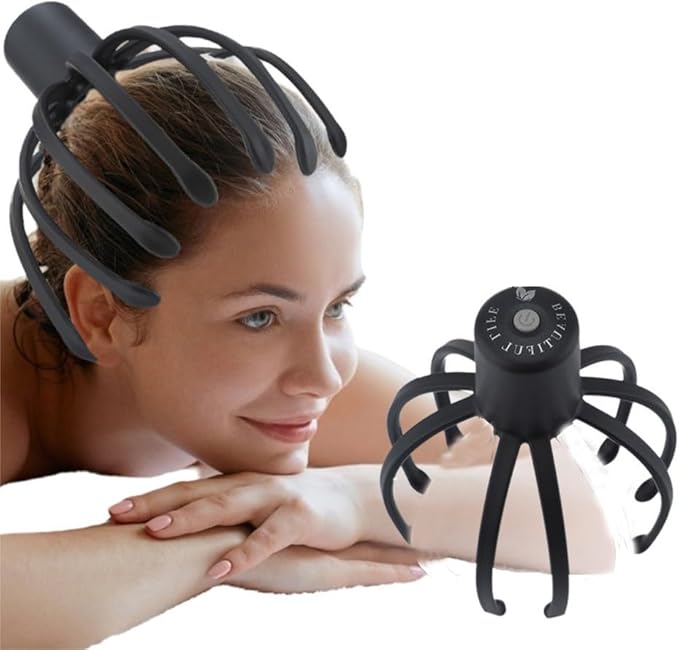 Electric Scalp Massager Head Massager Scalp Massager Tool, Head Scratcher Head Massager Scalp Stress Relax, Electric Octopus Claw 3 Modes 10 Nodes Black