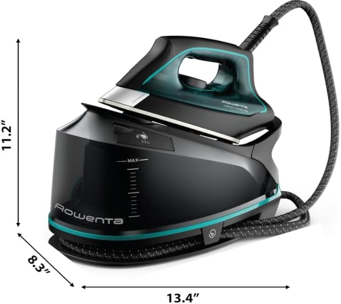 Rowenta Iron for Clothes, High Pressure Steamer Iron with Boiler System, 400 Steam Holes, Vertical Steaming, 37oz Tank, Stainless Steel Soleplate, Auto-Off 1800 watts, Black Green, DG7626
