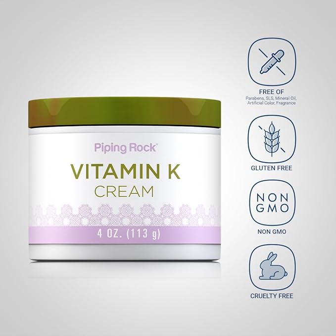 Piping Rock Vitamin K Cream | 4 Ounce | for Bruising, Dark Circles, Spider Veins, Eyes, Skin and Face