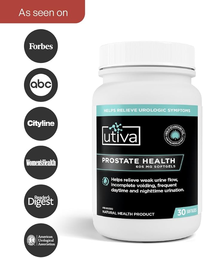 Utiva Prostate Health - Natural Formula for Healthy Function and Urine Flow - Prostate Supplement for Men - Beta-Sitosterol and Saw Palmetto for Men - 30 Softgels