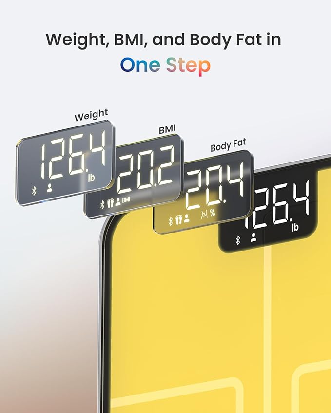 RENPHO Smart Body Fat Scale with Light, Fitness Equipment with RGB Lighting, Rechargeable Scale with BMI, Body Fat, Muscle Mass, Color Changing with Weight Variation, FSA HSA Eligible, Elis Chroma
