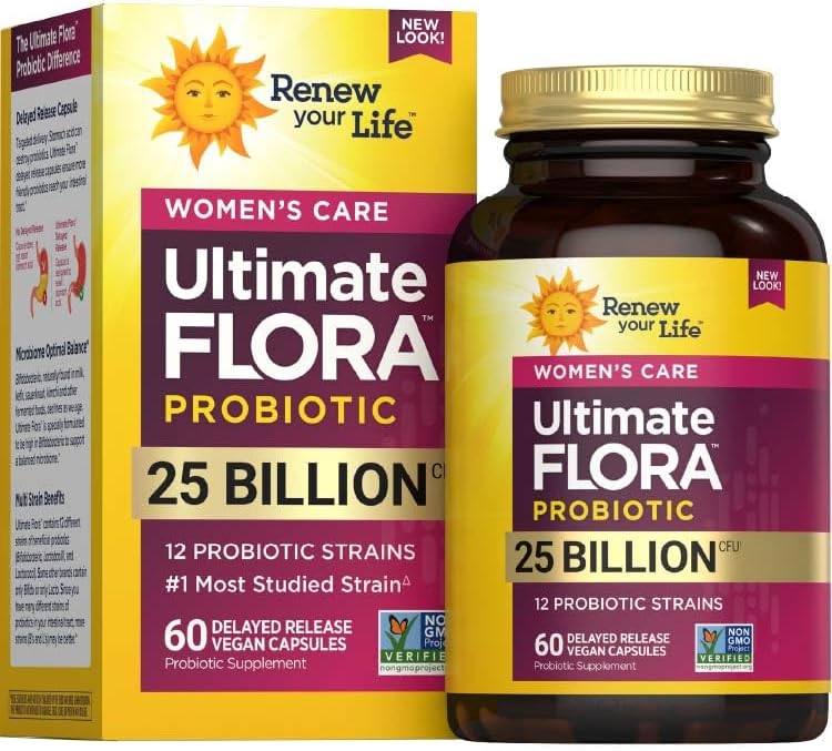 Ultimate Flora Probiotics for Women 25 Billion CFU Delayed Release Vegan Capsules | Vaginal | Digestive Health | Immune Health | Dairy Free | 60 Count