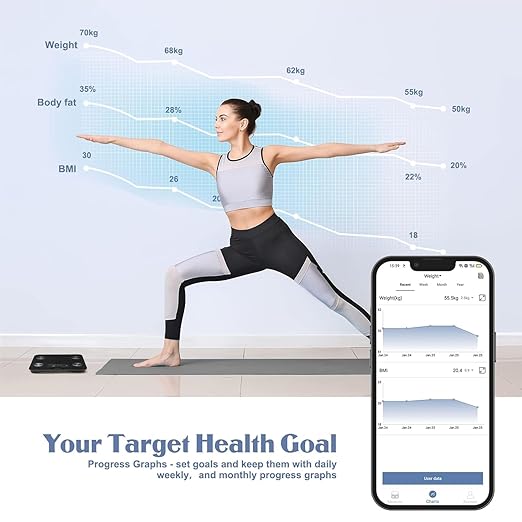 Scale for Body Weight and Fat Percentage, 8 Electrodes High Precision Digital Scale for BMI 20 Body Composition Measurement, Bathroom Smart Scales