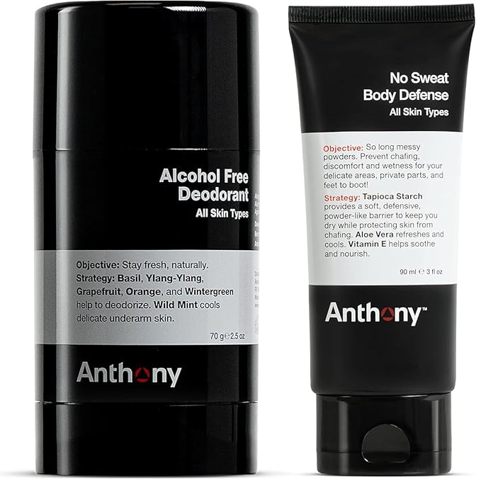 Anthony Alcohol Free, Aluminum Free Deodorant for Men 2.5 Fl Oz and Anthony No Sweat Body Defense Deodorant for Men 3 Fl Oz