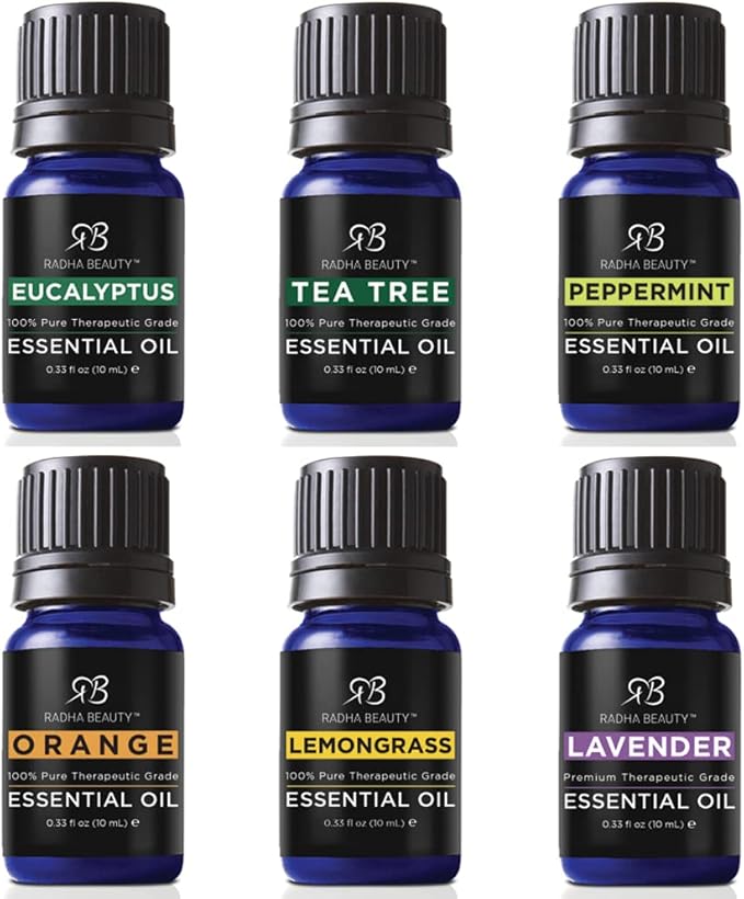 Essential Oil Set - Aromatherapy for Diffusers, Massage, DIY. Candle Making, Soaps, Bath Bombs, Skin and Hair Care. Top 6-10ml Oils: Lavender, Peppermint, Lemongrass, Tea Tree, Orange and Eucalyptus