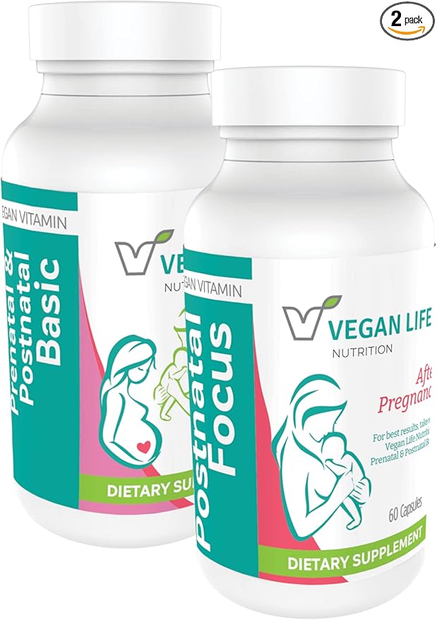 Vegan Life Nutrition - Vegan Postnatal Vitamins - Folate, Calcium, Vitamins A, B, C, D, E, K, and More - Gluten-Free, Non-GMO