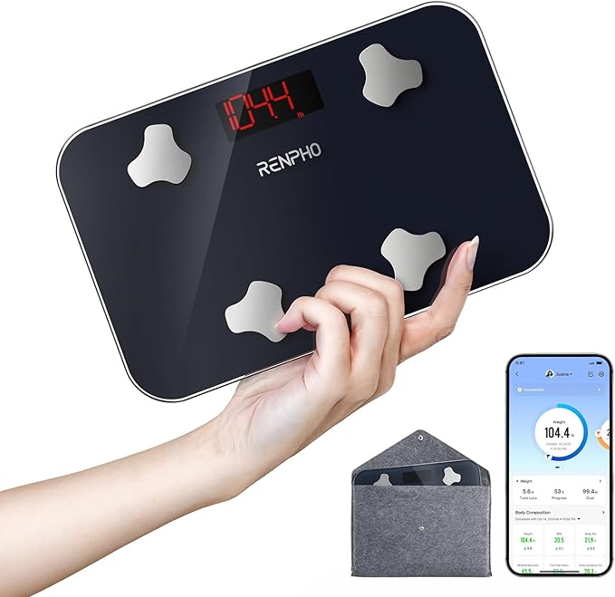 RENPHO Travel Scale for Body Weight, Mini Bathroom Scale for Body Fat, Portable Weight Scale for Traveling with Storage Case, 13 Body Composition Analyzer with App, 400 lbs, Elis Go, 11.02" x 7.09"