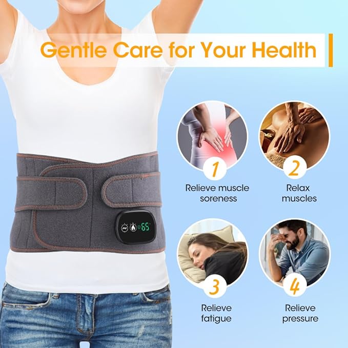 Heating Pad Back Brace with Heat and Massage,Heated Back Massage with Rechargeable Battery, Back Heat Support Belt for Men Women, Heating pad with Massager for Back