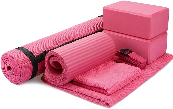 7-Piece Yoga Set - Includes Mat, Blocks, Towels, Strap & Knee Pad in Multiple Colors