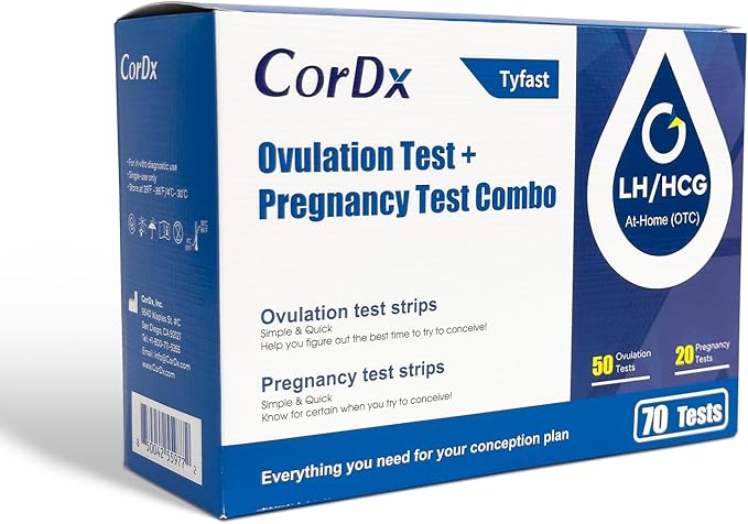 CorDx Ovulation + Early Detection Pregnancy Test Combo, Fertility and hCG Level Tracker Strips for Family Planning, Easy at Home Urine Testing, Clear and Fast Result with Over 99% Accuracy, 70 Tests