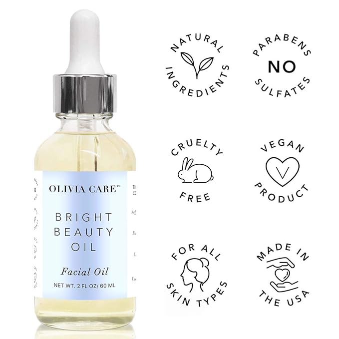 Olivia Care Facial Oil - Jojoba, Safflower, Vitamin E & Lemon Essential Oil | All Natural - Brightening, Calming, Anti-aging & Antioxidants - Remove Wrinkles