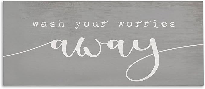 Stupell Industries Wash Your Worries Away Phrase Bathroom Relaxation, Designed by Daphne Polselli Canvas Wall Art, 17x40, Gray