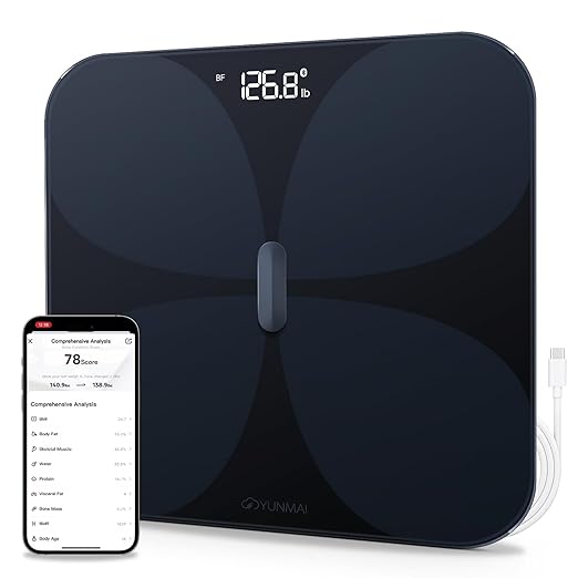 Yunmai Smart Scale with BMI, Body Fat, Muscle Mass, Body Weight, Body Fat Scale, 13 Body Composition Scale, Accurate Digital Bathroom Scale Bluetooth, Apple Health Compatible, Rechargeable 400lb