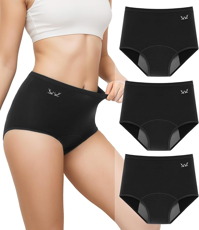 Benirap Period Underwear for Women Heavy Flow Leakproof High Waisted Cotton Panties Postpartum Menstrual Briefs 3 Pack