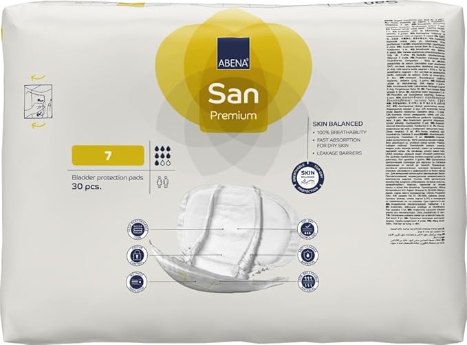 Abena San Premium Incontinence Pads, Moderate Absorbency, (Sizes 4 to 7), Size 7, 120 Count