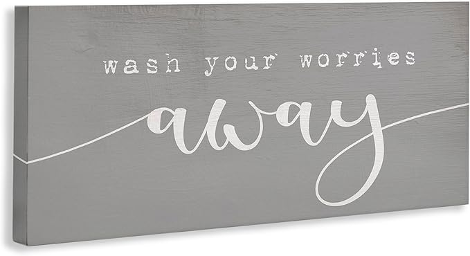 Stupell Industries Wash Your Worries Away Phrase Bathroom Relaxation, Designed by Daphne Polselli Canvas Wall Art, 17x40, Gray