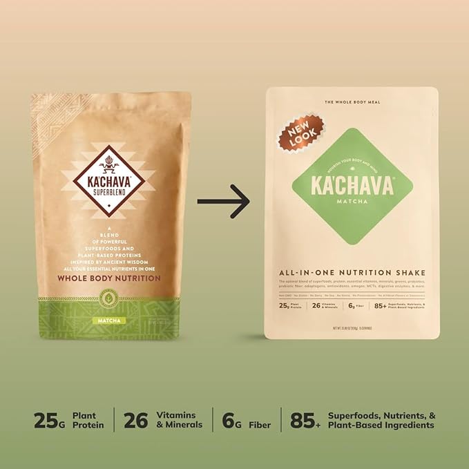 Ka’Chava All-In-One Nutrition Shake Blend, Matcha, 15 Servings, 85+ Superfoods & Nutrients, Meal Replacement, Greens Plant-Based Superfood Powder Protein Drink, Digestive Enzymes & Probiotics, Vegan Dairy Gluten Free