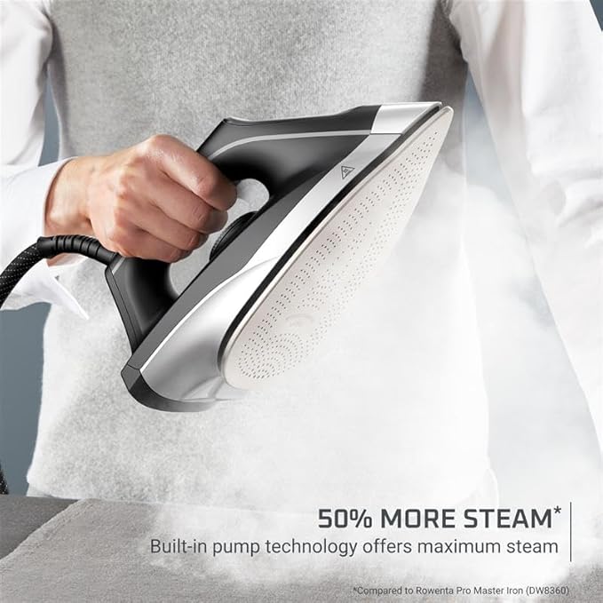 Rowenta Iron Steamer for Clothes, Master Steam Station, Professional Steam Iron For Clothes with Stainless Steel Soleplate 57 oz, 400 microsteam holes, Built-In Pump, 1750 watts, Black Green, VR8338