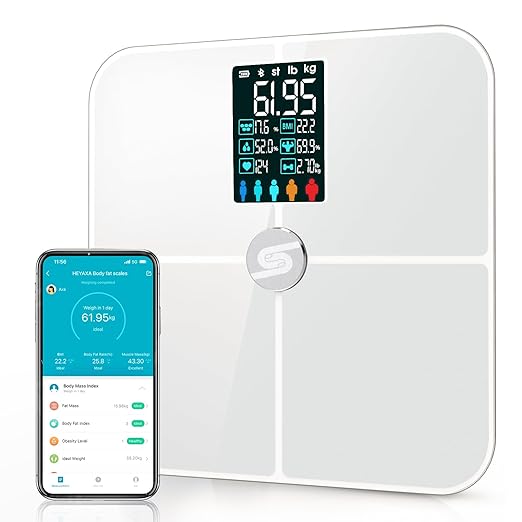 Smart Scale for Body Weight, Digiatl Weight Scale with Large LCD Display, 17 Body Composition Analyzer Sync to APP, Bathroom Body Fat Scale for BMI, BMR, Heart Rate, 400lb,White.