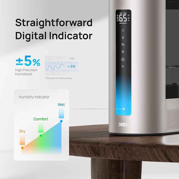 Dreo 6L Humidifiers for Bedroom, Smart Warm & Cool Mist for Large Room, 60Hr Quiet Runtime for Baby, Plant, Humidity Sensor, Indicator Light, 12H Timer, Google/Alexa, Gold