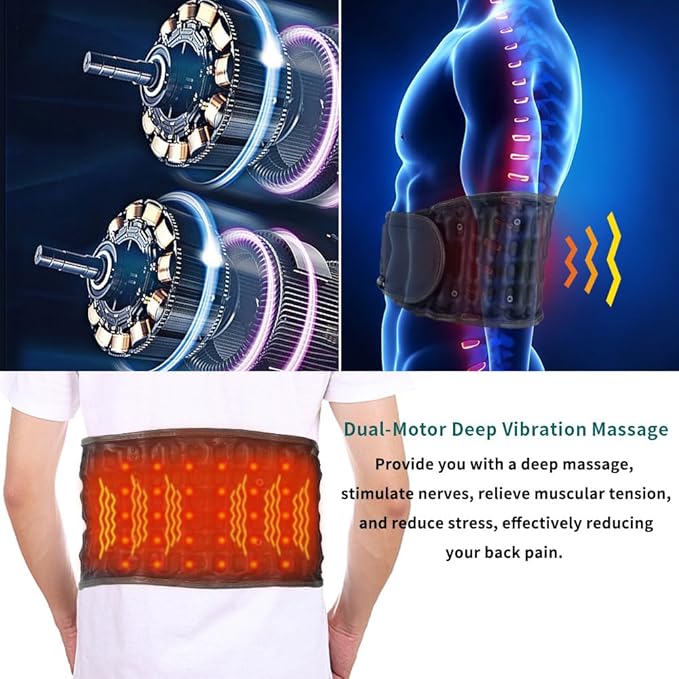 Heated Back Massager Belt Inflatable for Instant Back Pain Relief Lumbar Decompression Belt with Heating & Vibration, Operated by Rechargeable Battery, Fits 29-49 Waist