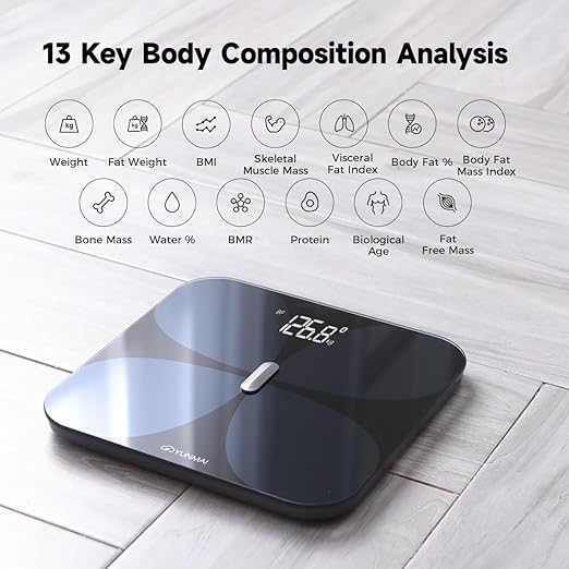 Yunmai Smart Scale with BMI, Body Fat, Muscle Mass, Body Weight, Body Fat Scale, 13 Body Composition Scale, Accurate Digital Bathroom Scale Bluetooth, Apple Health Compatible, Rechargeable 400lb