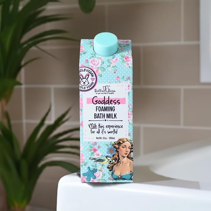 Bella & Bear Goddess Mega Bath & Body Gift Set with Foaming Shower Gel & Bubble Bath, Bath Milk, Body Scrub & Lip Scrub and Lip Butter - Gift for Women for Easter gifts or Mothers Day basket.