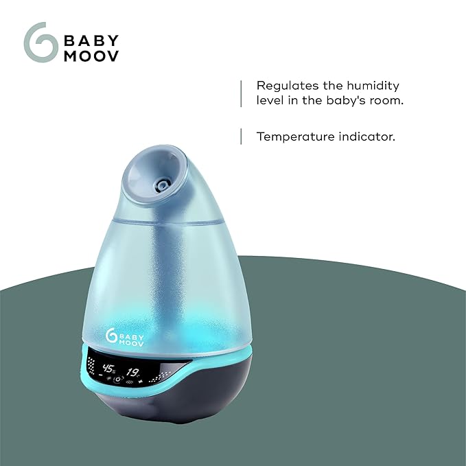 Babymoov Hygro Plus Cool Mist Humidifier 3-in-1 Humidity Control, Multicolored Night Light & Essential Oil Diffuser Easy Use and Care-Blue(NO Filter Needed)
