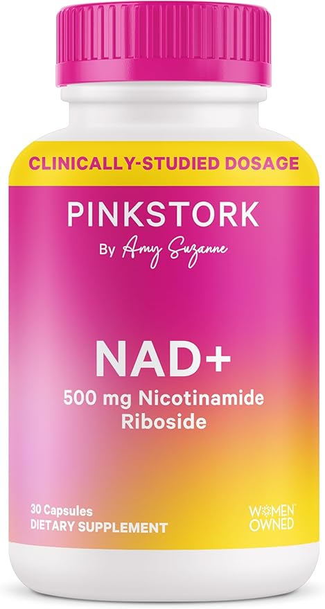 Pink Stork NAD+ Supplement for Women | 500mg Nicotinamide Riboside NR | Clinically-Studied Pure NMN Powder | Brain + Cognitive Support |Energy, Skin Essentials Over 30 | 1 Month Supply