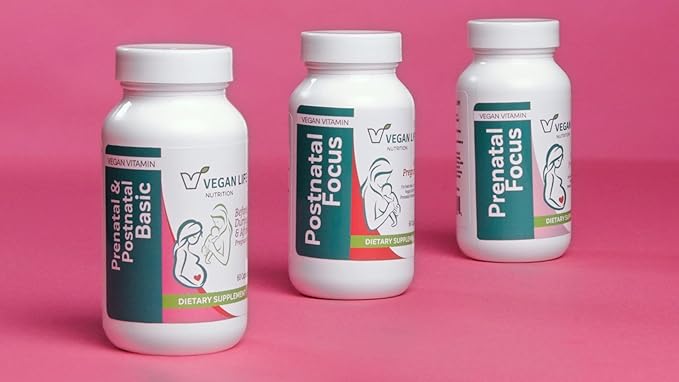Vegan Life Nutrition - Vegan Postnatal Vitamins - Folate, Calcium, Vitamins A, B, C, D, E, K, and More - Gluten-Free, Non-GMO