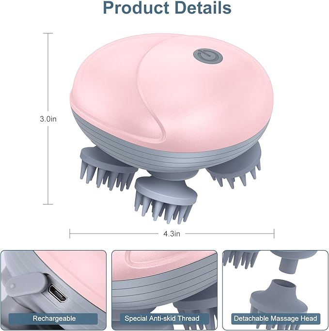 Upgraded Handheld Pet Massager for Dogs and Cats, Electric Cat Dog Massager, with 4 Rotatable Massage Heads, Three Modes, for Relieving Tight Stiffness Muscles, Promote Bonding (Pink)