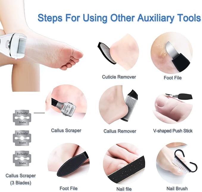 Electric Foot File Hard Skin Remover Callus Dead Skin Pedicure Tools for Feet, Portable Foot Care Kit