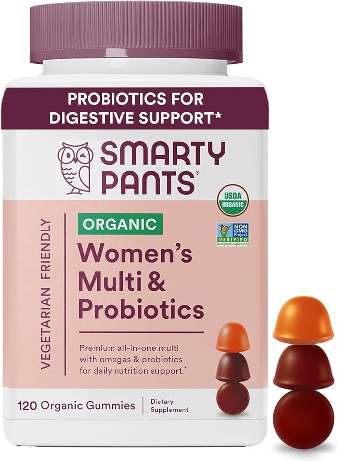 SmartyPants Organic Women's Multivitamin Gummies Bundle: Biotin, Omega 3, Vitamin D3, B12, Folate + Masters Formula for Women 50+ with Lutein, Zeaxanthin, CoQ10, 120 Count