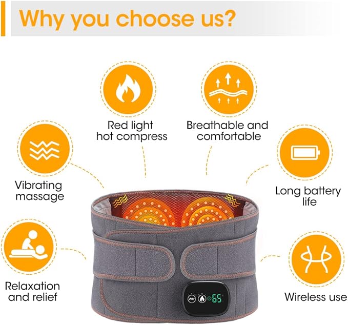 Heating Pad Back Brace with Heat and Massage,Heated Back Massage with Rechargeable Battery, Back Heat Support Belt for Men Women, Heating pad with Massager for Back