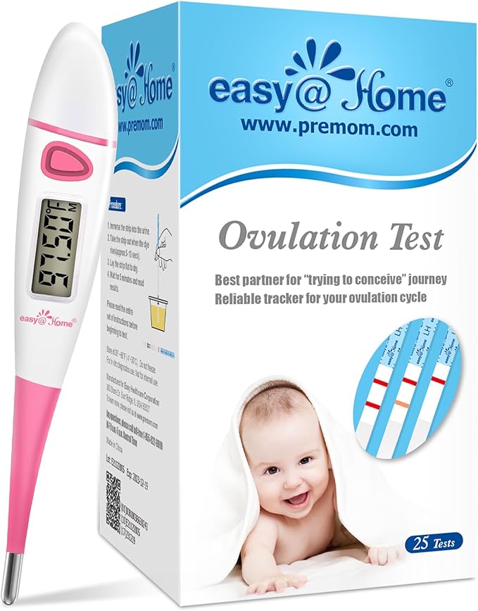 Easy@Home 25 Pack Ovulation Test Strips + Basal Body Thermometer EBT-018 Pink