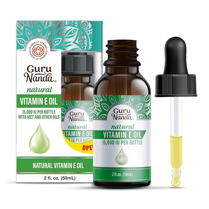 GuruNanda Castor Oil for Hair Growth (8 Fl oz) & Vitamin E Oil for Skin Nourishment (2 Fl oz) Bundle