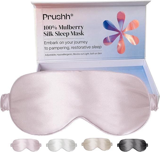 Adjustable Silk Sleep Mask Eye Covers | 100% Pure 6A Mulberry Silk | Blackout & Hypoallergenic | Concealed Strap for Women & Men | for Sleeping & Travel (Pink)