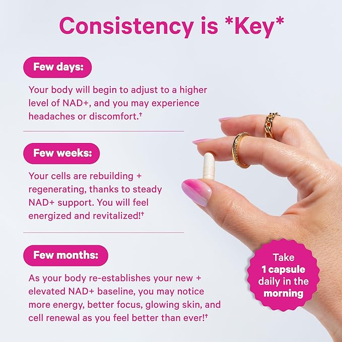 Pink Stork NAD+ Supplement for Women | 500mg Nicotinamide Riboside NR | Clinically-Studied Pure NMN Powder | Brain + Cognitive Support |Energy, Skin Essentials Over 30 | 1 Month Supply
