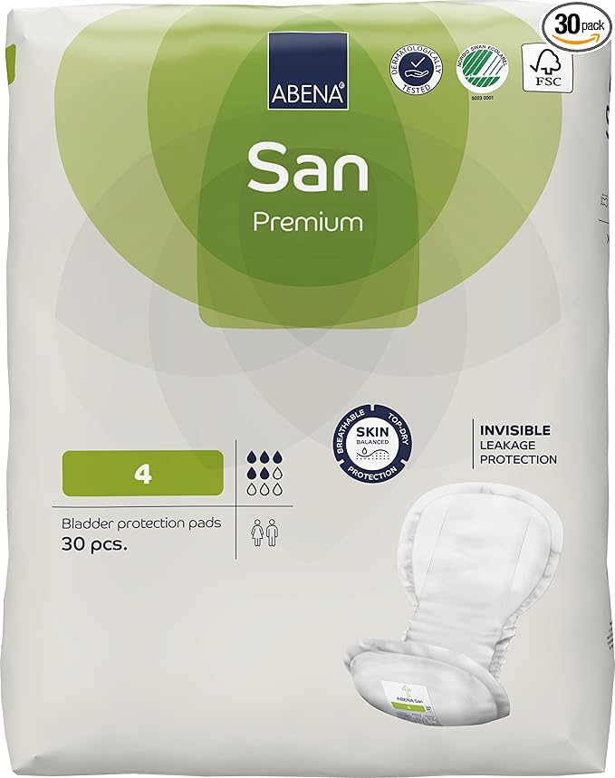 Abena San Premium Incontinence Pads, Moderate Absorbency, (Sizes 4 to 7), Size 4, 30 Count